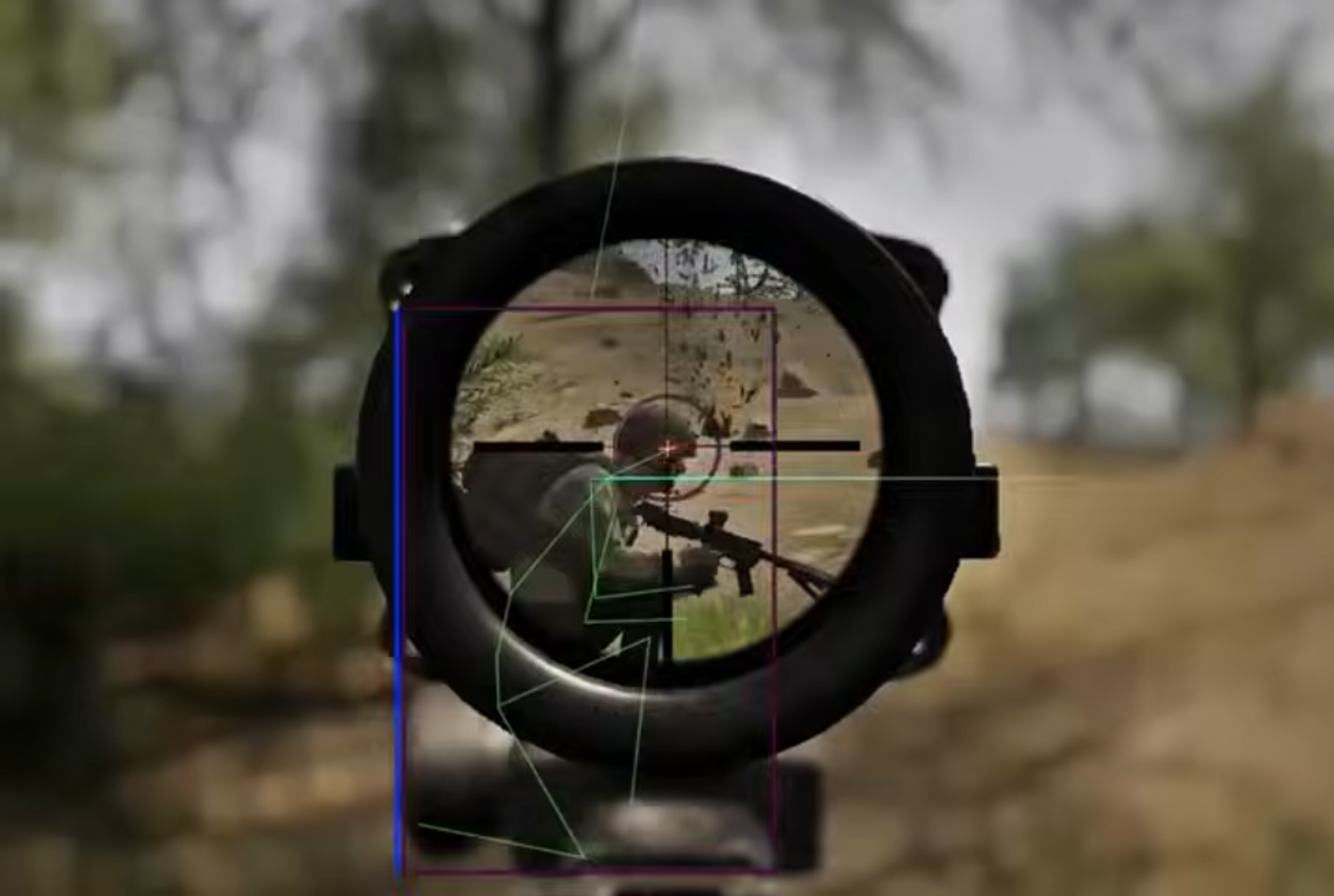 Squad aimbot through scope with skeleton ESP and bounding box on enemy infantry PC
